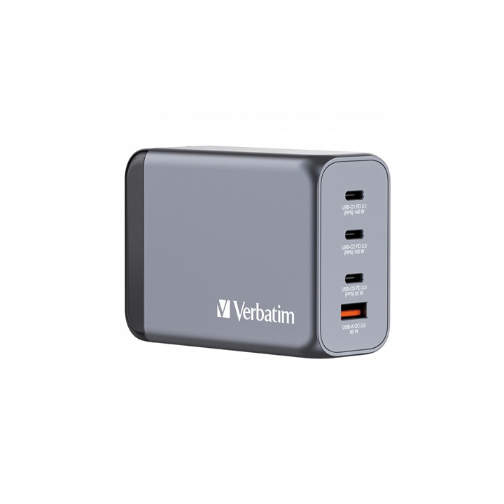 Verbatim (32205) GNC-240 GaN Charger 240W With 1 X USB-C 140W /1 X USB-C 100W / 1 X USB-C 65W / 1 X USB-A QC 3.0 (EU/UK/US)