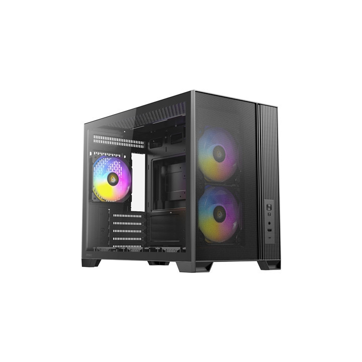 Antec FLUX M Mini Tower Gaming Case  1 x USB Type-C / 1 x USB 3.0  Tempered Glass Side Window Panel  Vertical Airflow Design  3 
