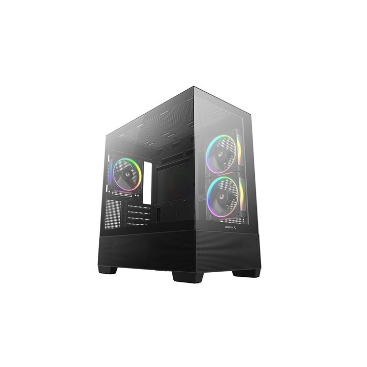 DeepCool CG380 3F Micro-ATX Gaming Case Black  Panoramic Tempered Glass Side Panel  Mesh Airflow Front  3 Pre-Installed ARGB Fan