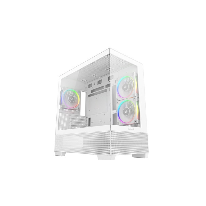 DeepCool CG380 3F Micro-ATX Gaming Case White  Panoramic Tempered Glass Side Panel  Mesh Airflow Front  3 Pre-Installed ARGB Fan