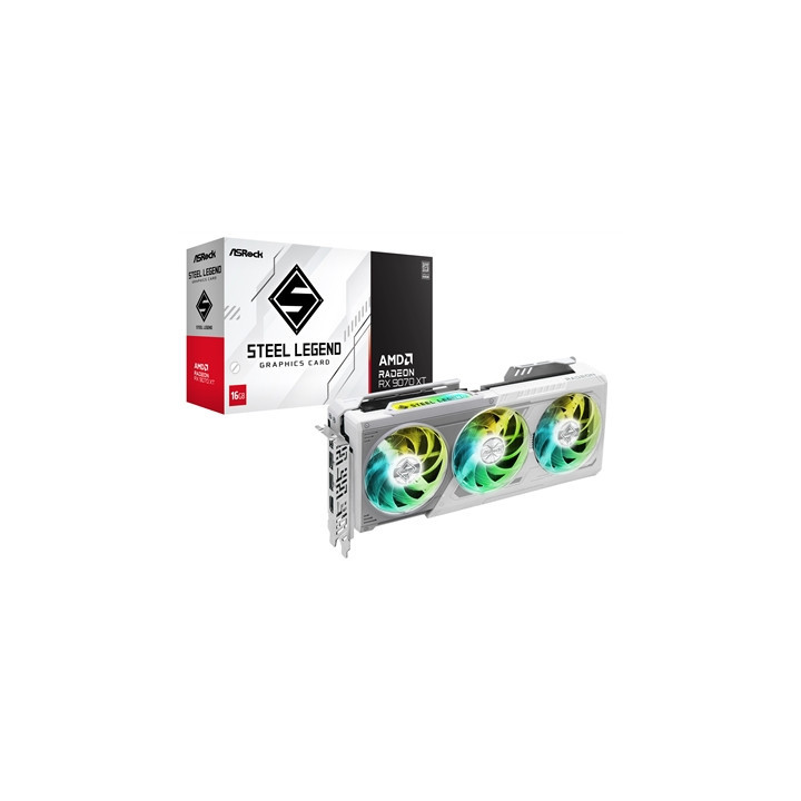 ASRock AMD Radeon RX 9070 XT Steel Legend 16GB GDDR6 Graphics Card  4096 Streams  2970 MHz Boost Clock  Triple Fan  3x DisplayPo