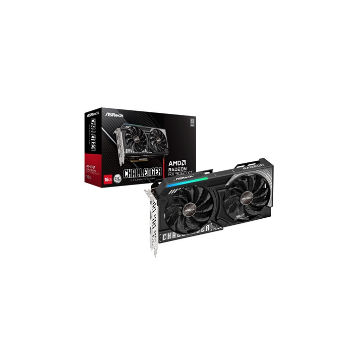 ASRock AMD Radeon RX 9060 XT Challenger OC 16GB GDDR6 Graphics Card  2048 Streams  3290 MHz Boost Clock  Dual Fan  2x DisplayPor