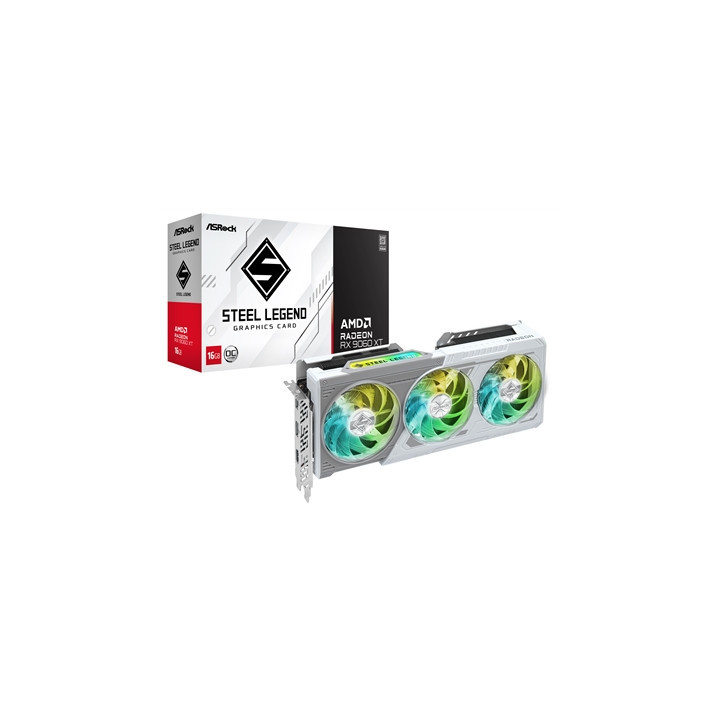 ASRock AMD Radeon RX 9060 XT Steel Legend OC 16GB GDDR6 Graphics Card  2048 Streams  3320 MHz Boost Clock  Triple Fan  2x Displa