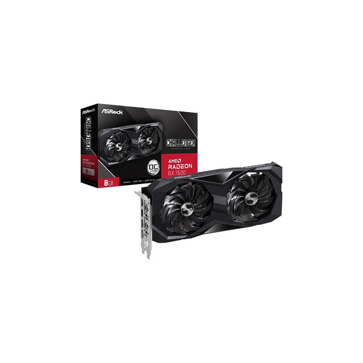 ASRock AMD Radeon RX 7600 Challenger OC 8GB GDDR6 Graphics Card  2048 Streams  2695 MHz Boost Clock  Dual Fan  3x DisplayPorts /