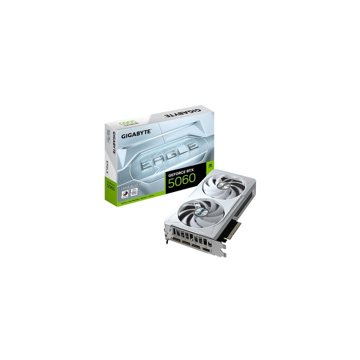 Gigabyte NVIDIA GeForce RTX 5060 EAGLE OC ICE 8GB GDDR7 Graphics Card  3840 CUDA Cores  2550 MHz Core Clock  Dual Fan  White  3x