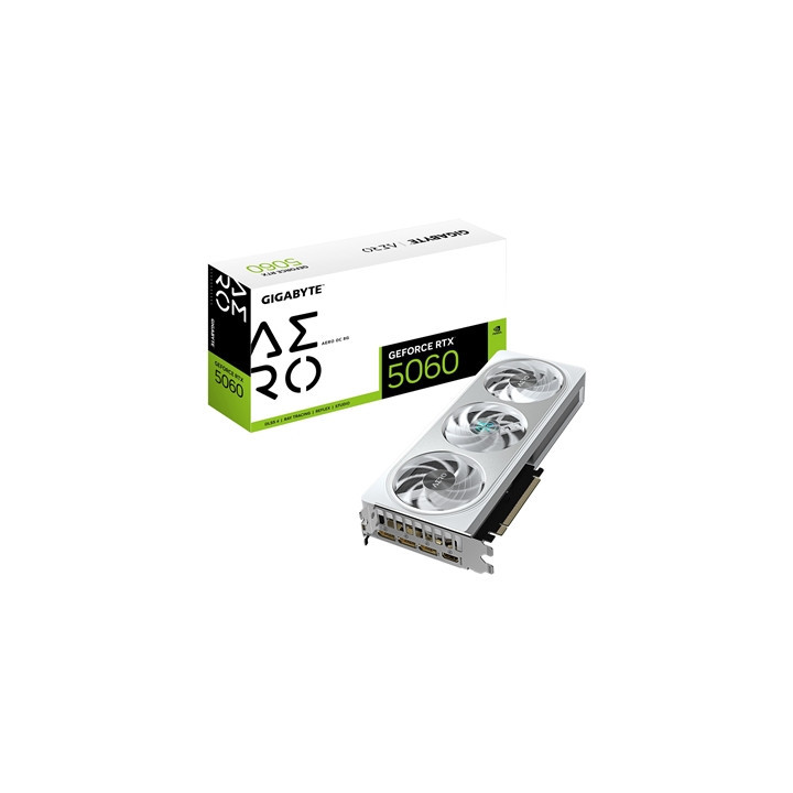Gigabyte NVIDIA GeForce RTX 5060 AERO OC 8GB GDDR7 Graphics Card  3840 CUDA Cores  2595 MHz Core Clock  Triple Fan  3x DisplayPo