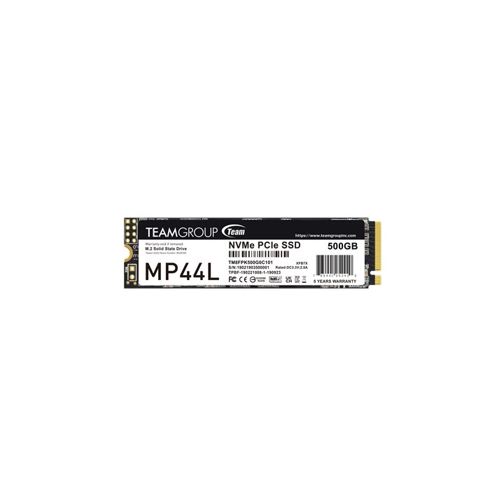 Team MP44L (TM8FPK500G0C101) 500GB NVMe SSD  PCIe Gen4  M.2 Interface  2280  Read 5000 MB/s  Write 3700 MB/s  5 Year Warranty
