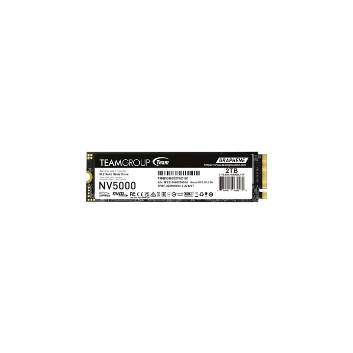 Team NV5000 (TM8FGM002T0C101) 2TB M.2 Interface  PCIe Gen4x4 with NVMe  2280  Read 4500MB/s  Write 1900MB/s  3 Year Warranty