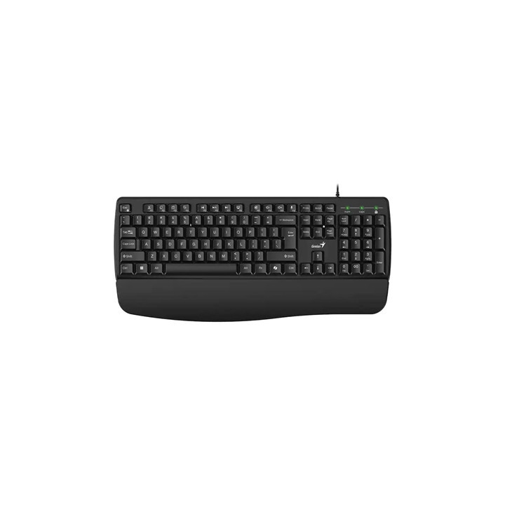 Genius KB-123 Wired AI Copilot Business Keyboard with Palm Rest  USB Plug and Play  Multimedia Function Keys  Full Size UK Layou