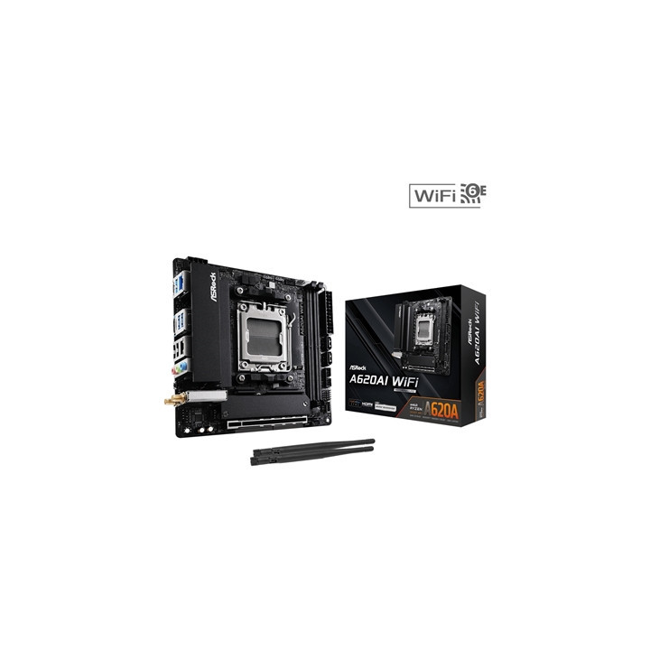 ASRock A620AI WIFI AMD AM5 Socket Motherboard  Mini-ITX  2x DDR5 Slots  2x M.2 Sockets  2.5GbE LAN  Wi-Fi 6E  1x HDMI Port