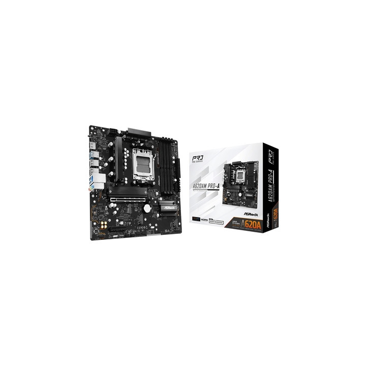 ASRock A620AM PRO-A AMD AM5 Socket Motherboard  Micro-ATX  4x DDR5 Slots  3x M.2 Sockets  2.5GbE LAN  1x HDMI Port