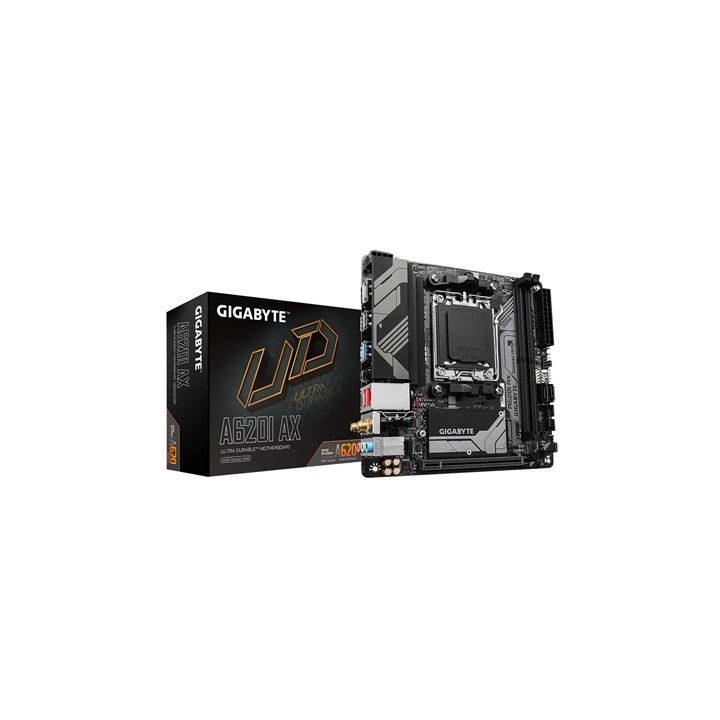 Gigabyte A620I AX (Rev. 1.0) AMD AM5 Socket Motherboard  Mini-ITX  2x DDR5 Slots  1x M.2 Socket  2.5GbE LAN  Wi-Fi 6E  1x Displa