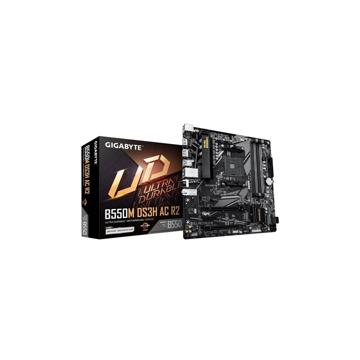 Gigabyte B550M DS3H AC R2 Ultra Durable AMD AM4 Socket Motherboard  Micro-ATX  4x DDR4 Slots  2x M.2 Sockets  GbE LAN  Wi-Fi 5  