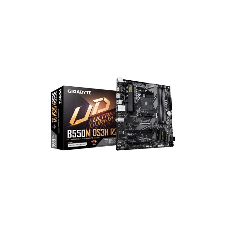 Gigabyte B550M DS3H R2 AMD AM4 Socket Motherboard  Micro-ATX  4x DDR4 Slots  2x M.2 Sockets  GbE LAN  1x DisplayPort / 1x HDMI P