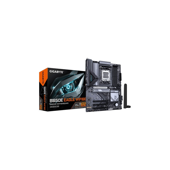 Gigabyte B650E EAGLE WIFI6E AMD AM5 Socket Motherboard  ATX  4x DDR5 Slots  3x M.2 Sockets  Fitted I/O Shield  2.5GbE LAN  Wi-Fi