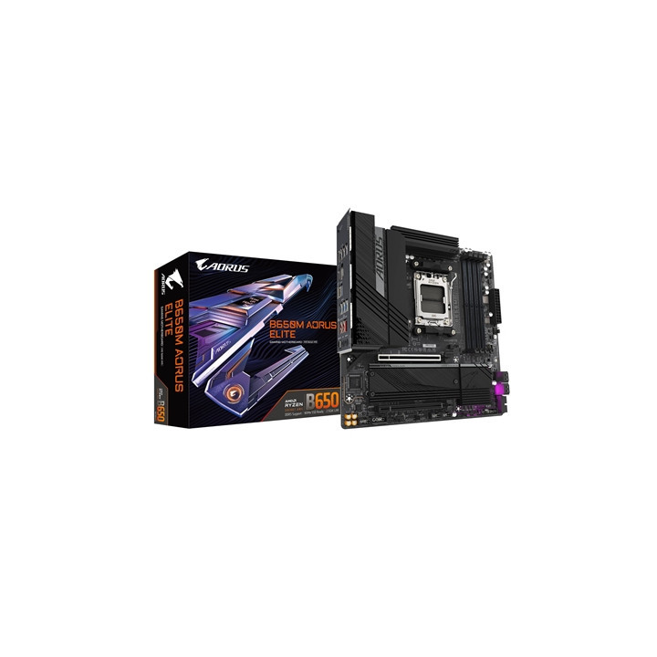 Gigabyte B650M AORUS ELITE AMD AM5 Socket Motherboard  Micro-ATX  4x DDR5 Slots  2x M.2 Sockets  Fitted I/O Shield  2.5GbE LAN  