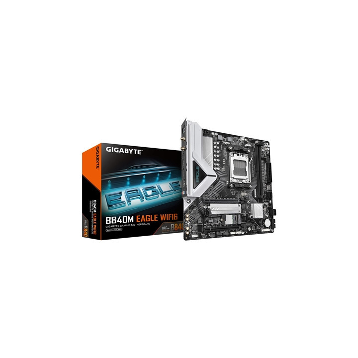 Gigabyte B840M EAGLE WIFI6 AMD AM5 Socket Motherboard  Micro-ATX  2x DDR5 Slots  2x M.2 Sockets  Fitted I/O Shield  2.5GbE LAN  