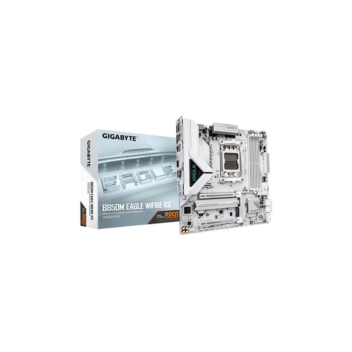 Gigabyte B850M Eagle WIFI6E ICE AMD AM5 Socket Motherboard  Micro-ATX  4x DDR5 Slots  2x M.2 Sockets  Fitted I/O Shield  2.5GbE 