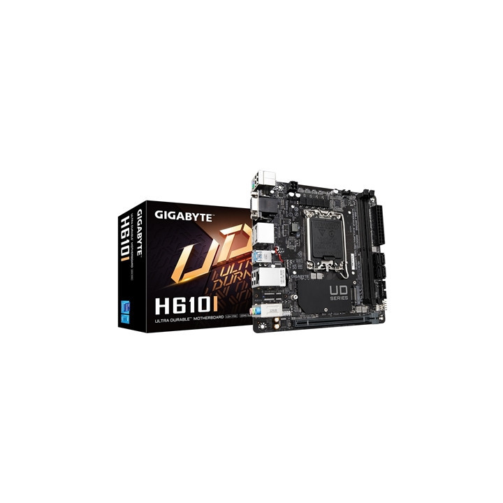 Gigabyte H610I Intel 1700 Socket Motherboard  Mini-ITX  2x DDR5 Slots  1x M.2 Socket  GbE LAN  1x D-Sub / 2x DisplayPorts / 1x H