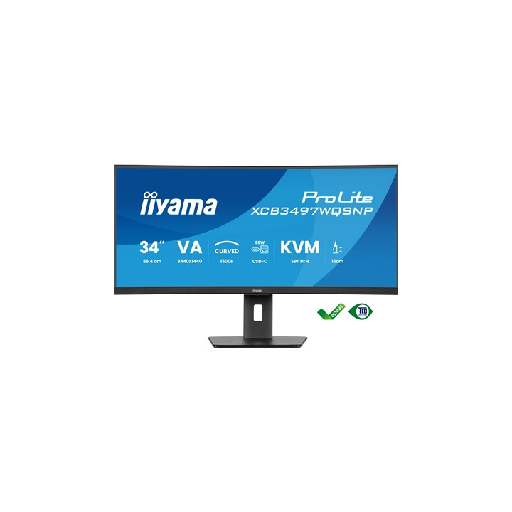 iiyama ProLite Curved Monitor XCB3497WQSNP-B1 34“ VA Ultra-Wide Screen with KVM Switch  LAN  USB-C Dock  0.4ms  120Hz  HDMI  Dis