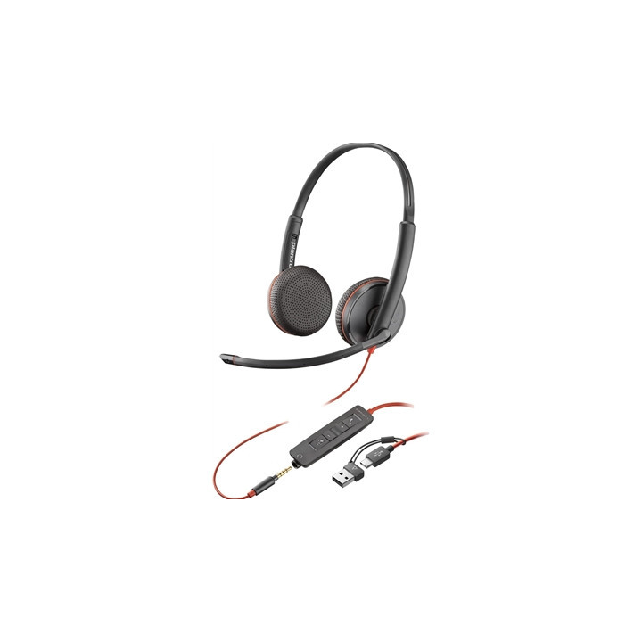 Plantronics Blackwire 3225 Stereo USB-C Headset with 3.5mm Jack & USB-C/A Adapter (Bulk Pack- Non-Retail)
