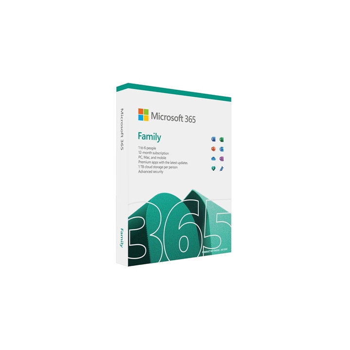 Microsoft 365 Family Medialess 1 Year Subscription 6 Users - Retail Boxed FY25H2