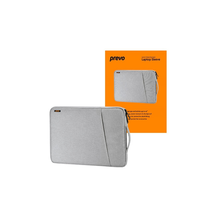 Prevo 14 Inch Laptop Sleeve  Side Pocket  Cushioned Lining  Light Grey