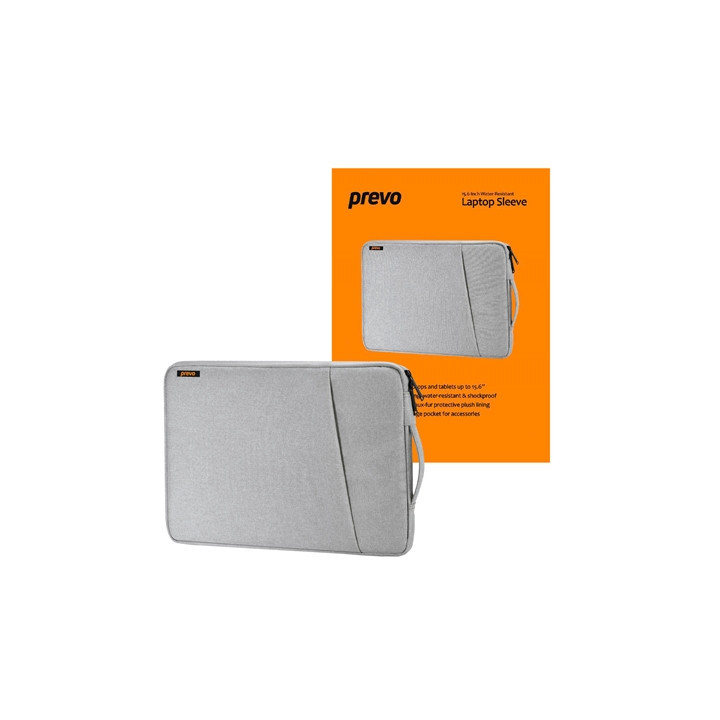 Prevo 15.6 Inch Laptop Sleeve  Side Pocket  Cushioned Lining  Light Grey