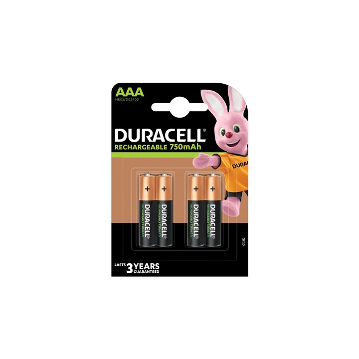 Duracell Rechargable Pack of 4 AAA 750mAh Rechargeable Batteries