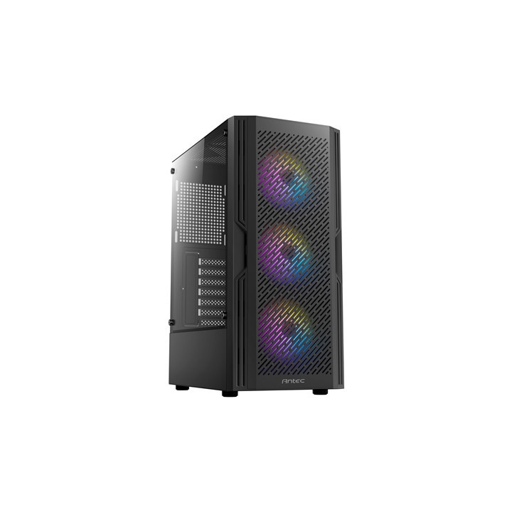 Antec AX20 Case  Black  Mid Tower  1 x USB 3.0 / 2 x USB 2.0  Tempered Glass Side Window Panel  Slanted Bar & Mesh Design for Ma