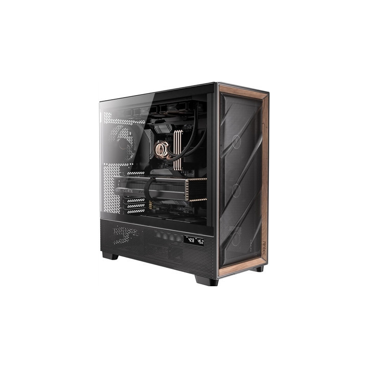 Antec FLUX PRO Black/Walnut Wood Full Tower Gaming PC Case  4mm Tempered Glass Side Panel  Multi-Directional Airflow  6 Pre-Inst