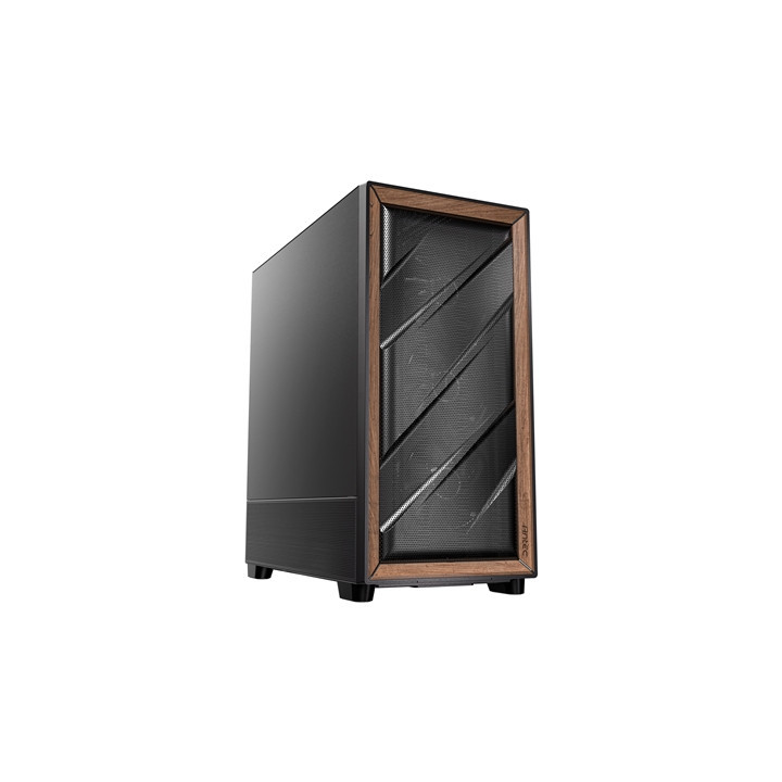 Antec FLUX SE Mid Tower Gaming Case  1 x USB Type-C / 2 x USB 3.0  Metal Mesh with Walnu tWood Accents  3 x Pre-Installed High-p