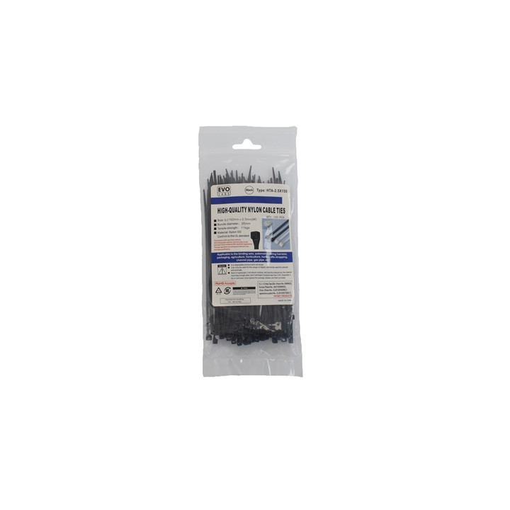 Evo Labs Black Cable Ties 150 x 2.5mm 100 Pack