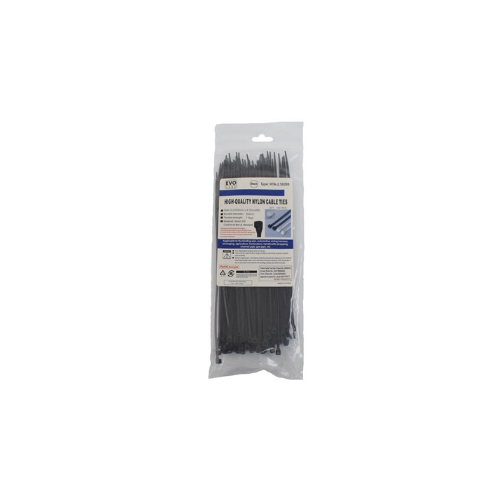 Evo Labs Black Cable Ties 200 x 2.5mm 100 Pack