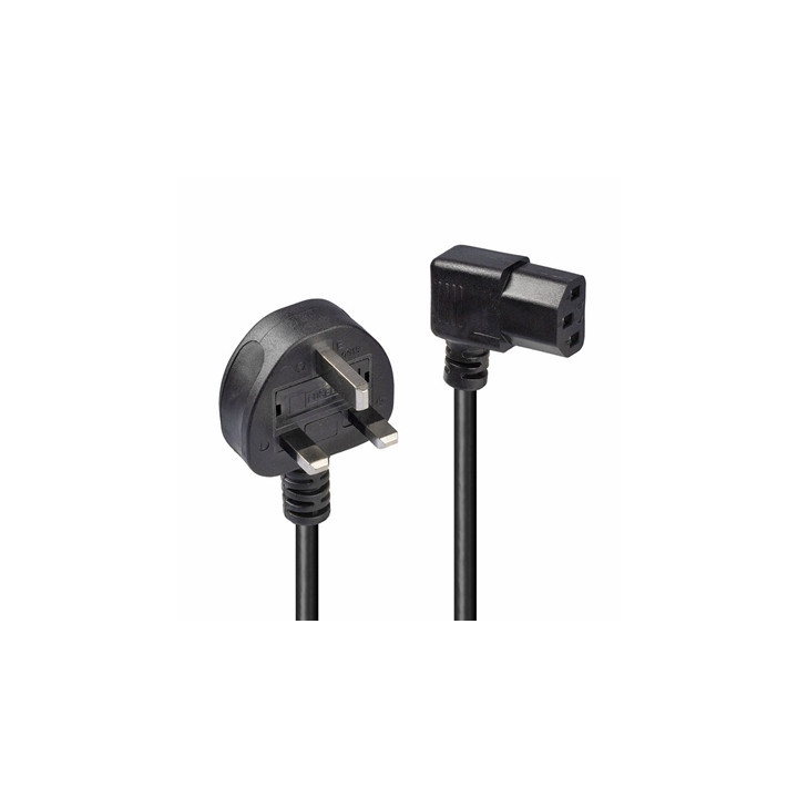 Lindy 30446 1m UK 3 Pin Plug To Right Angle IEC C13 (Kettle) 5 Amp Fuse Mains Extension Cable - Black
