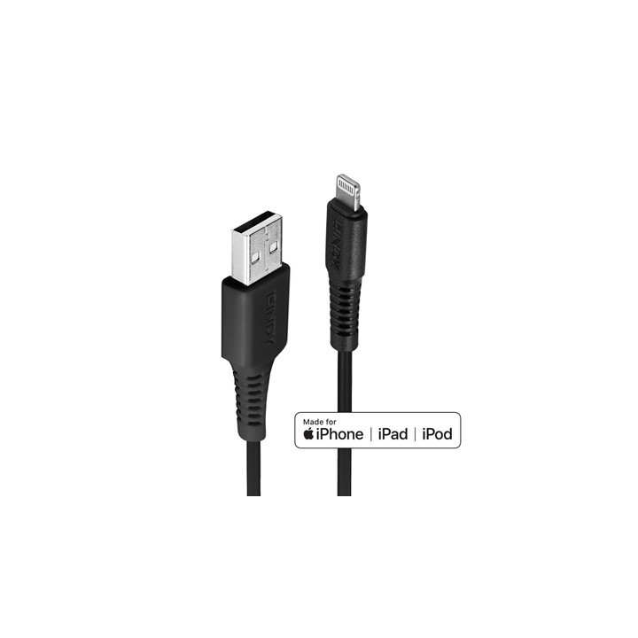 Lindy 31319 0.5m USB-A (M) 2.0 To Lightening (M) MFi Certified 480Mbps Cable - Black