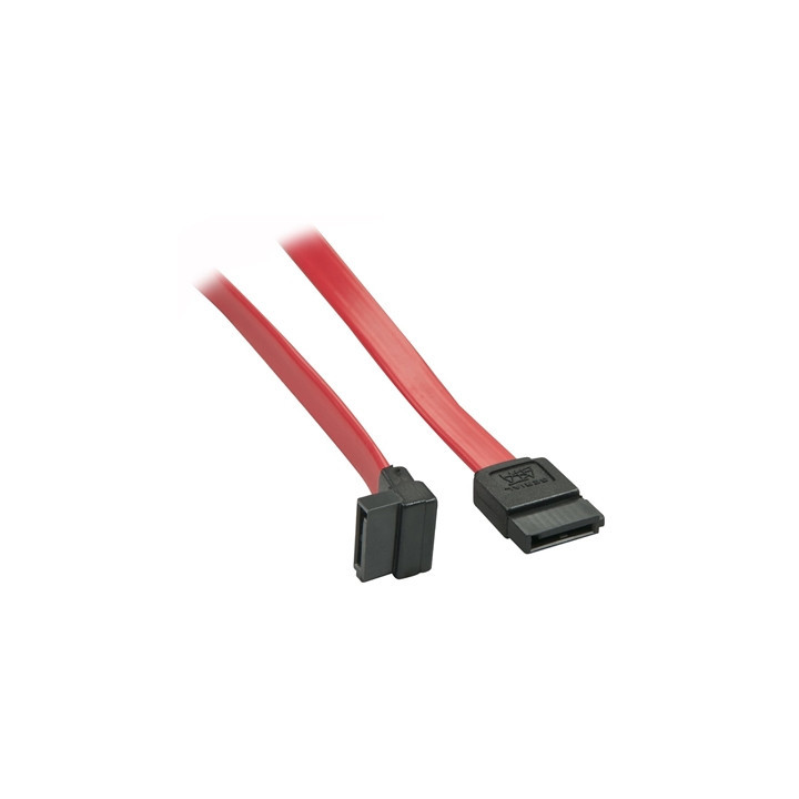 Lindy 33352 0.7m SATA (7 Pin) to 90 Deg SATA (7 Pin) Cable - Red/Black  Compatible With SATA III And Backwards Compatible With S