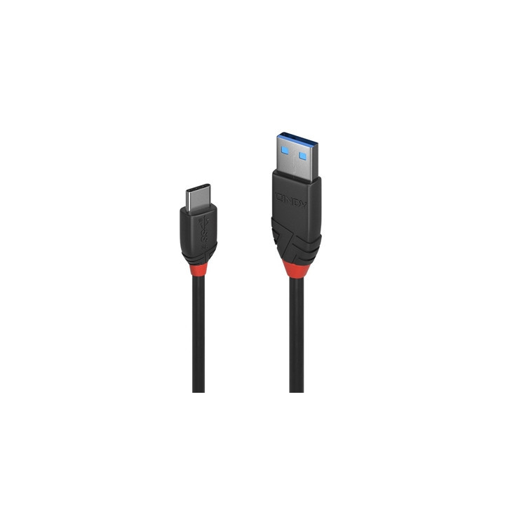Lindy 36915 0.5m USB-A (M) 3.2 To USB-C (M) 3.2 Black Line 10Gbps Cable - Black