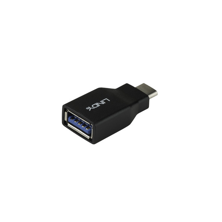 LINDY 41899 USB Adapter  USB 3.2 Type-C (M) to USB 3.2 Type-A (F)  Adapter  Black  Supports Data Transfer Speeds up to 10Gbps  R