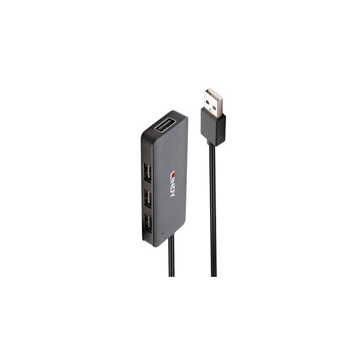 LINDY 42986 4 Port USB Hub  4 x USB 2.0 Type-A (F) Ports  Supports Data Transfer Rates of up to 480 Mbps  Plug and Play Installa