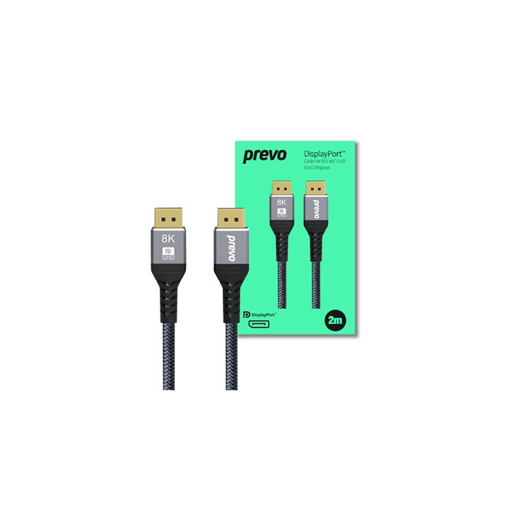 Prevo DP14-2M DisplayPort Cable  DisplayPort 1.4 (M) to DisplayPort 1.4 (M)  2m  Black & Grey  Supports Displays up to 8K@60Hz  