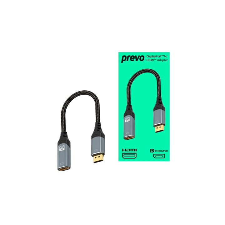 Prevo DPM-HDMIF-ADA Display Converter Adapter  DisplayPort (M) to HDMI (F)  0.2m  Black & Silver  DisplayPort 1.4 & HDMI 2.0  Su