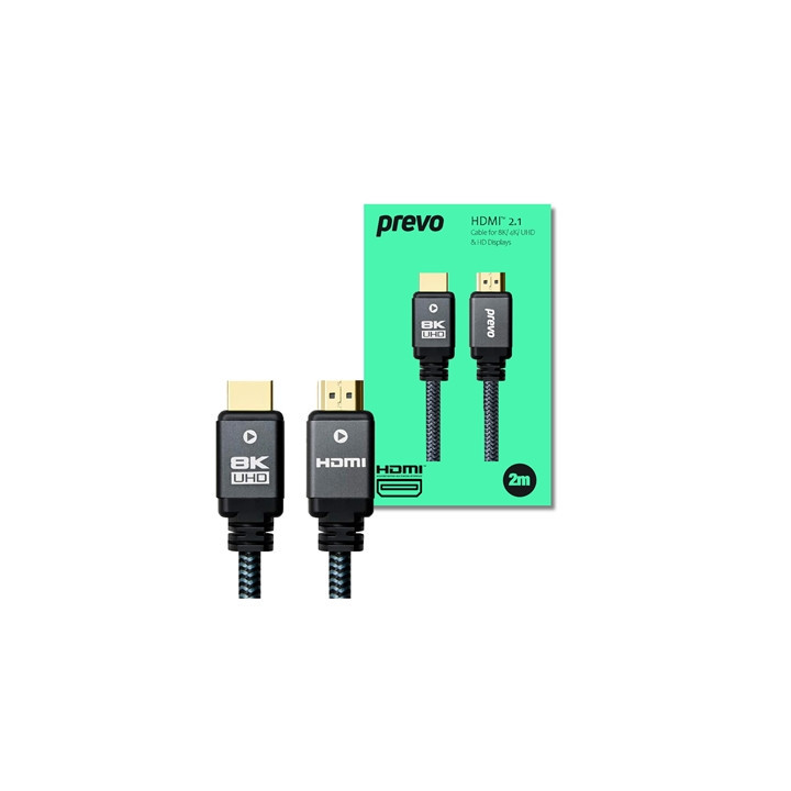 Prevo HDMI-2.1-2M HDMI Cable  HDMI 2.1 (M) to HDMI 2.1 (M)  2m  Black & Grey  Supports Displays up to 8K@60Hz  99.9% Oxygen-Free