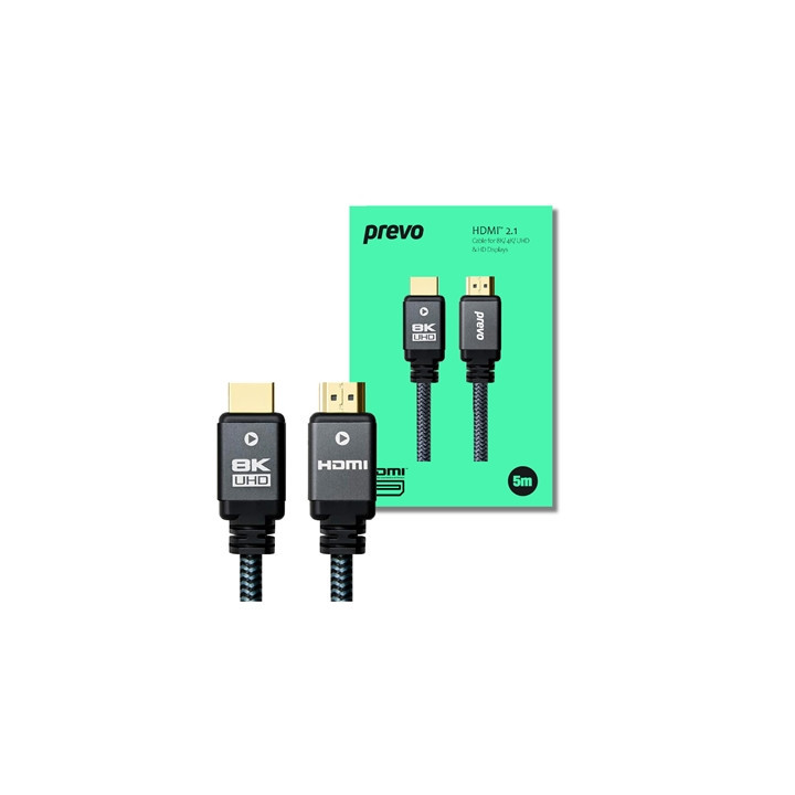 Prevo HDMI-2.1-5M HDMI Cable  HDMI 2.1 (M) to HDMI 2.1 (M)  5m  Black & Grey  Supports Displays up to 8K@60Hz  99.9% Oxygen-Free