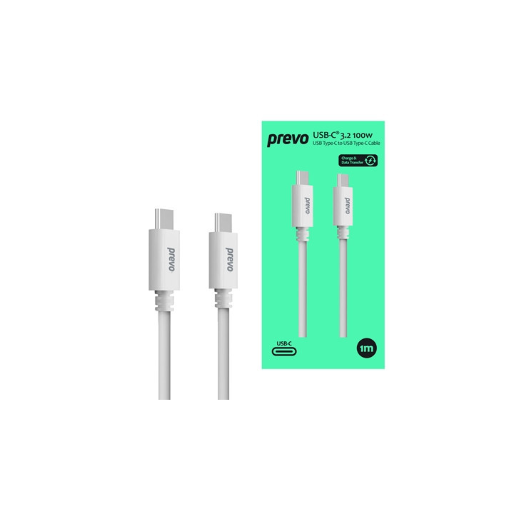 Prevo USB 3.2 100W C to C cable  20V/5A  10GB/20GB/s  White  Superior Design & Performance  Retail Box Packaging
