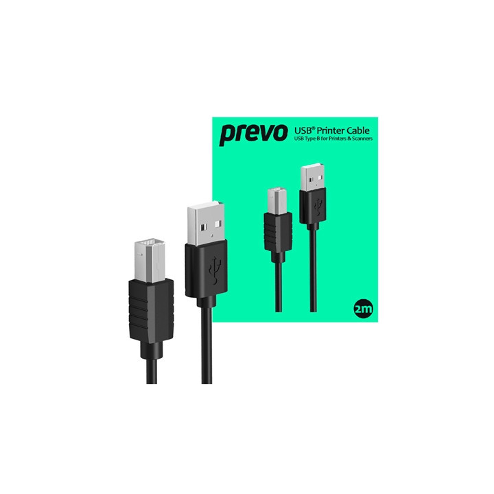 Prevo USBA-USBB-2M USB Printer Cable  USB 2.0 Type-A (M) to USB 2.0 Type-B (M)  2m  Black  480Mbps Transmission Rate  Suitable f