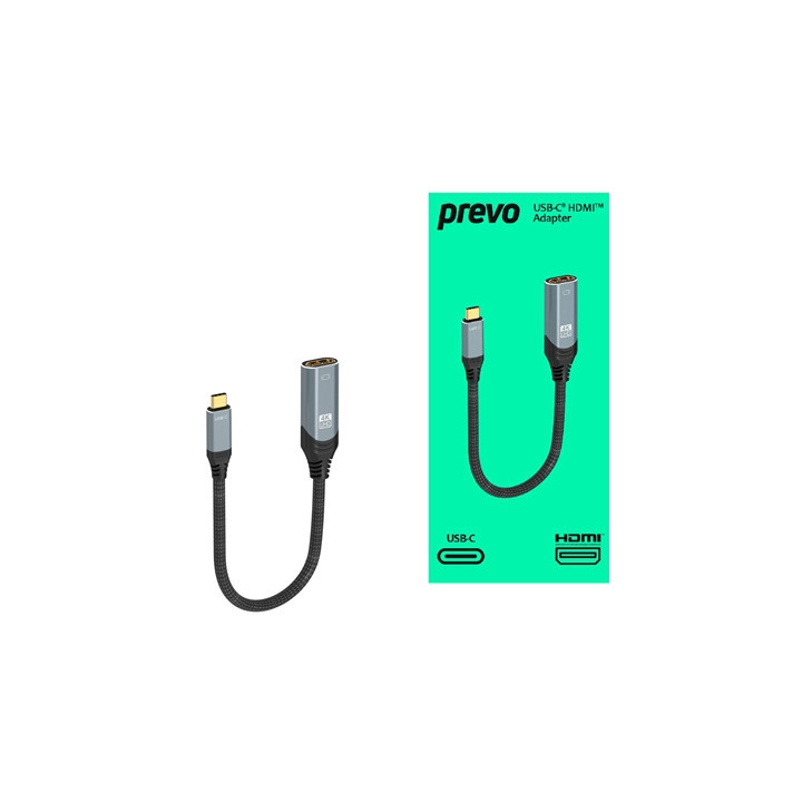 Prevo USBC-HDMI-ADA Display Converter Adapter  USB Type-C (M) to HDMI (F)  0.2m  Black & Silver  HDMI 2.0  Supports up to 4K@60H