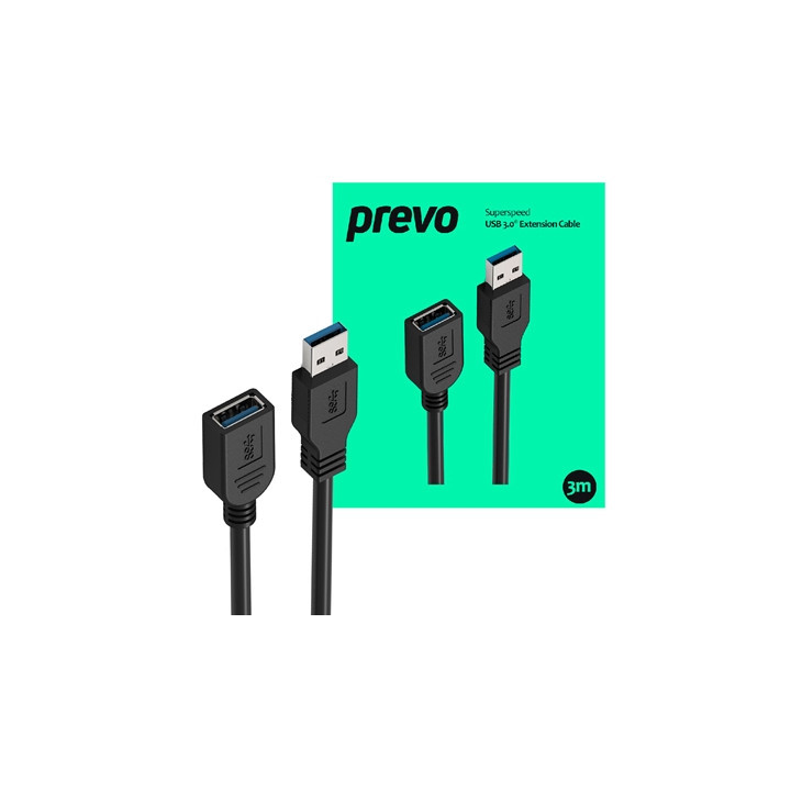 Prevo USBM-USBF-3M USB 3.0 Extension Cable  USB 3.0 Type-A (M) to USB Type-A (F)  3m  Black  Up to 5Gbps Transmission Rate  Reta