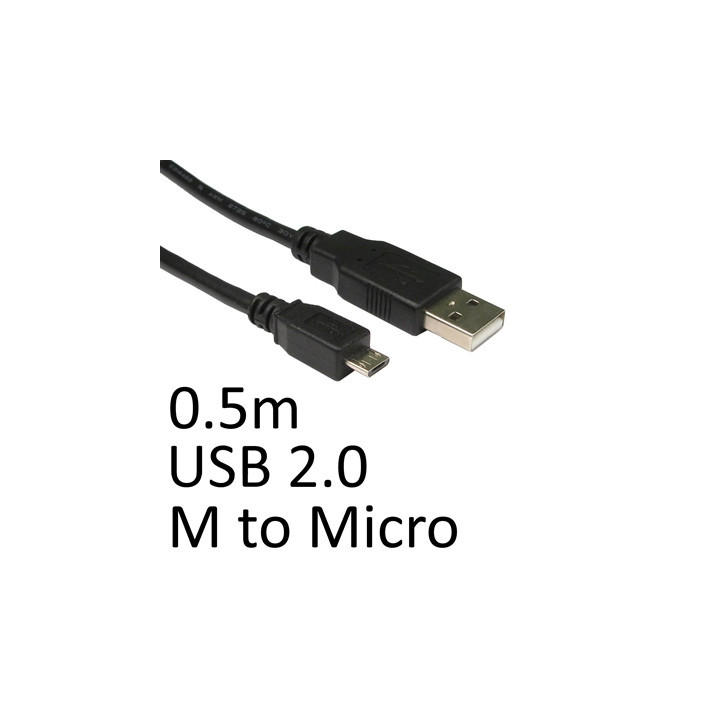 USB 2.0 A (M) to USB 2.0 Micro B (M) 0.5m Black OEM Data Cable
