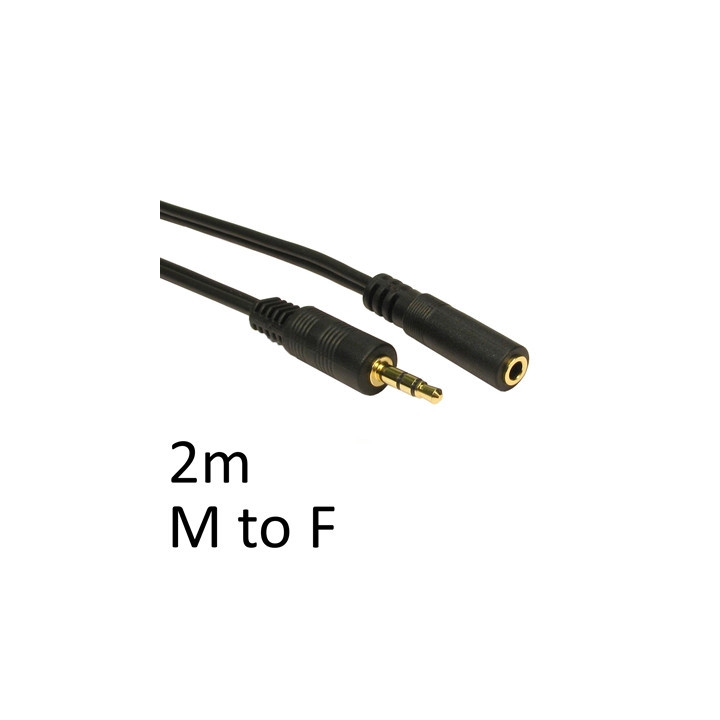 3.5mm (M) Stereo Plug to 3.5mm (F) Stereo Socket 2m Black OEM Cable